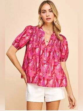 ba&sh Teodor Rose Pink Puff Sleeve Blouse Size M